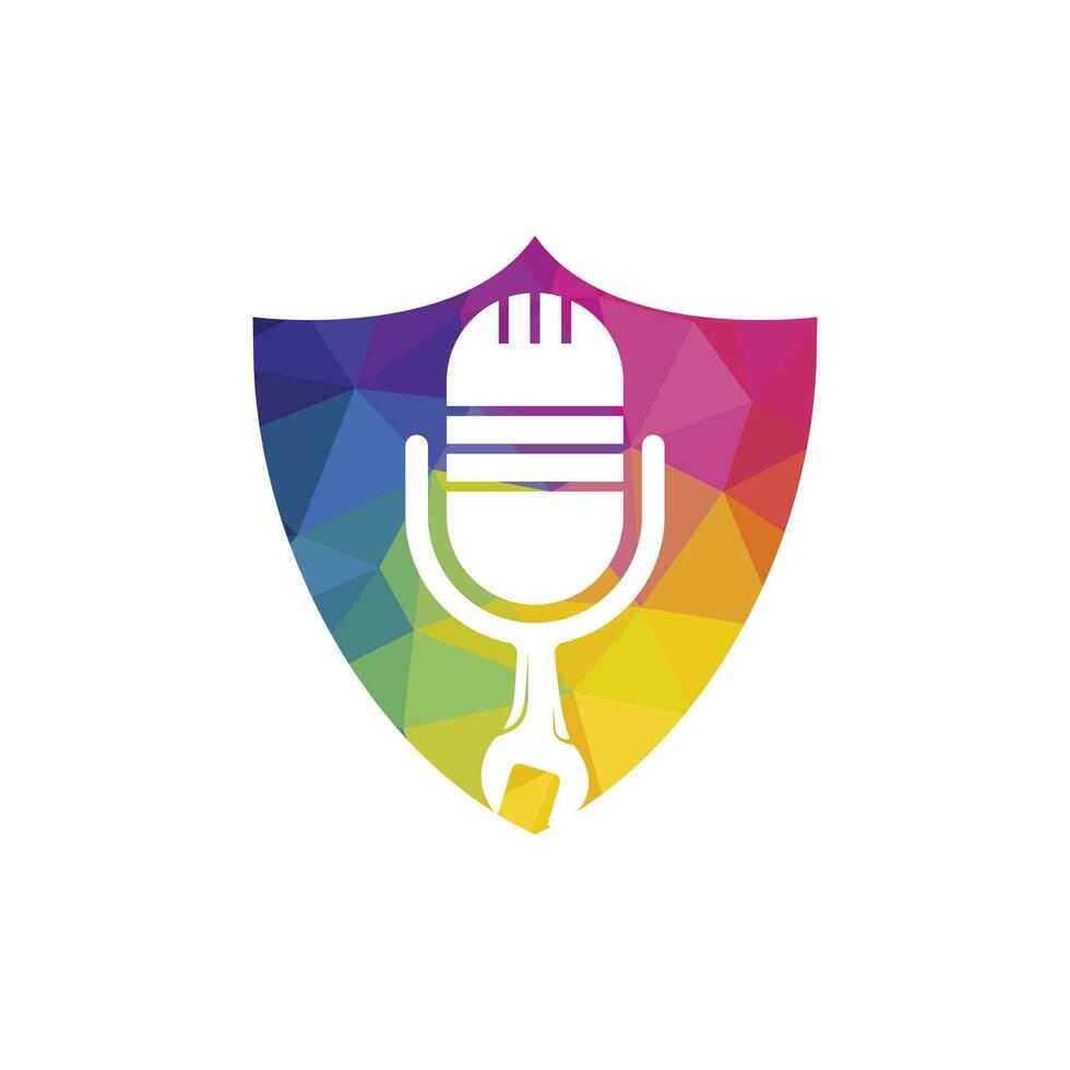 reparar o design do logotipo de vetor de podcast. design de ícone de chave e microfone.