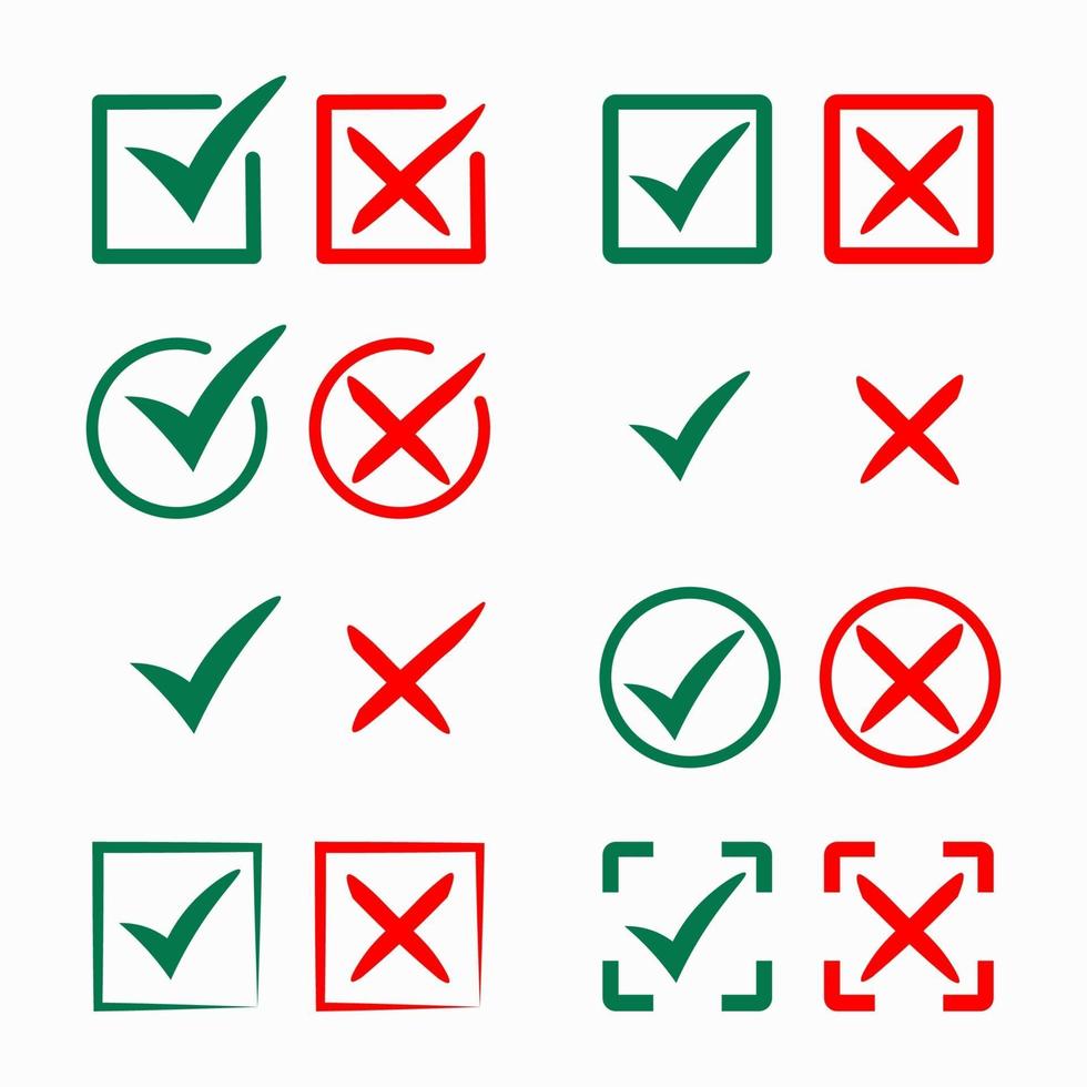 coleção de marca de seleção verde e cruz vermelha vetor