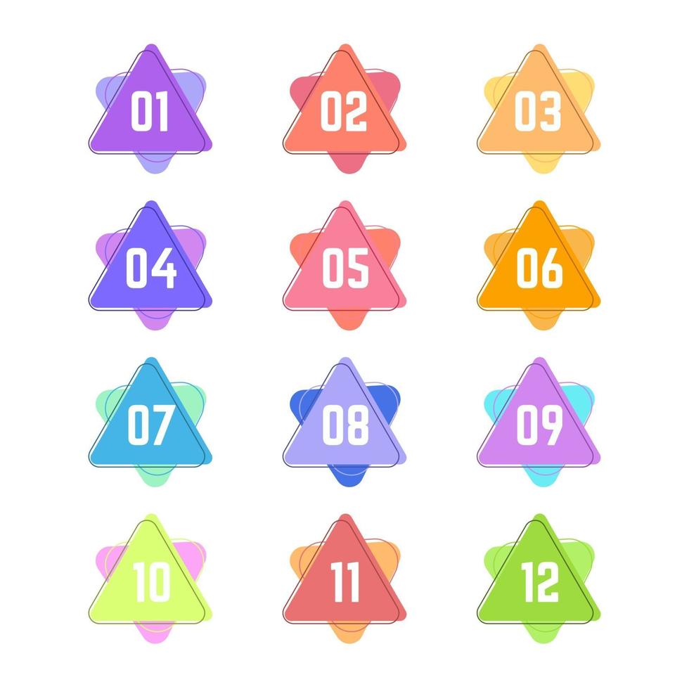 marcadores de triângulos geométricos coloridos de um a doze vetor
