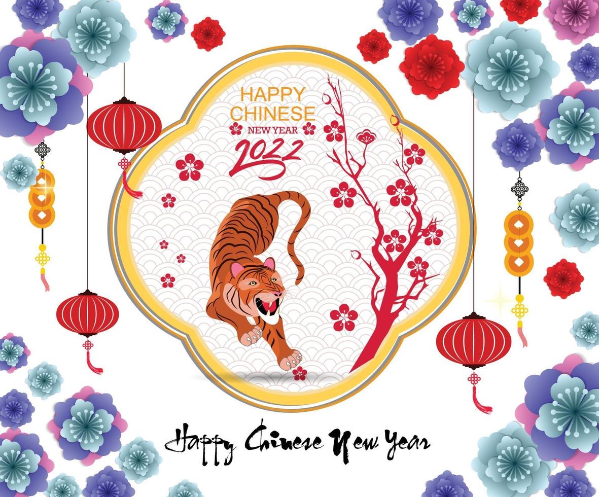 feliz ano novo chinês 2022 - ano do tigre. modelo de design do banner do ano novo lunar. vetor