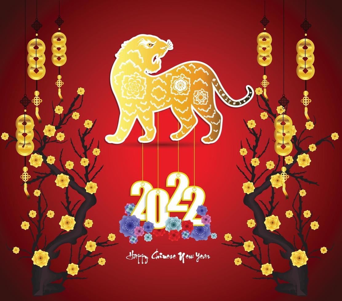 feliz ano novo chinês 2022 - ano do tigre. modelo de design do banner do ano novo lunar. vetor