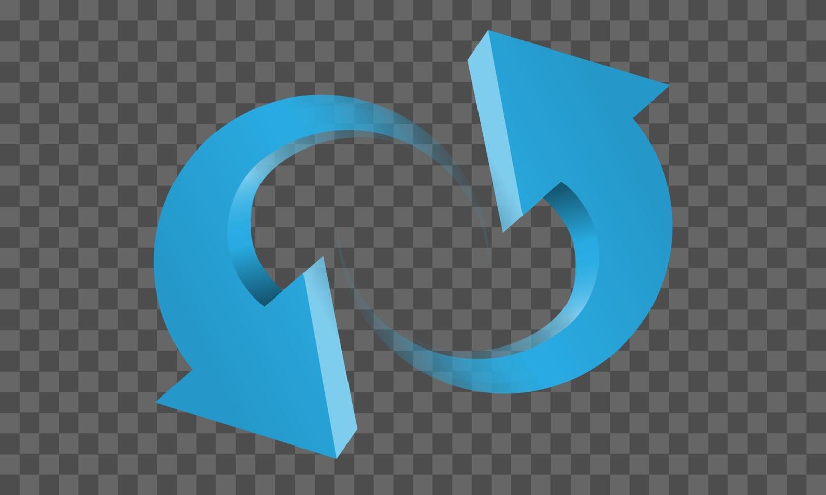 azul gêmeo seta 3d curva círculo direção gradiente transparente em xadrez fundo placa símbolo vetor