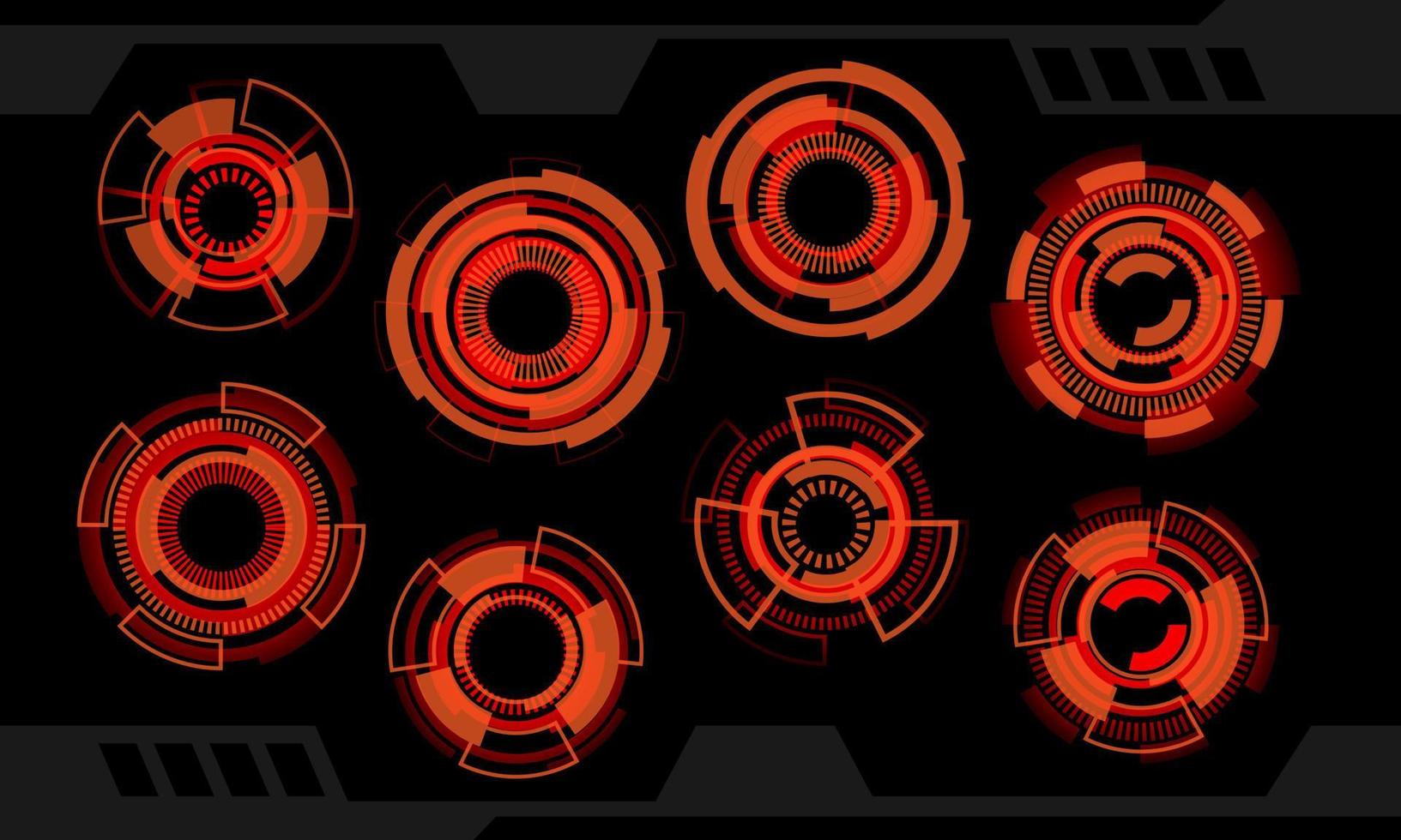 conjunto do hud círculo vermelho laranja moderno do utilizador interface elementos Projeto tecnologia cyber em Preto futurista vetor