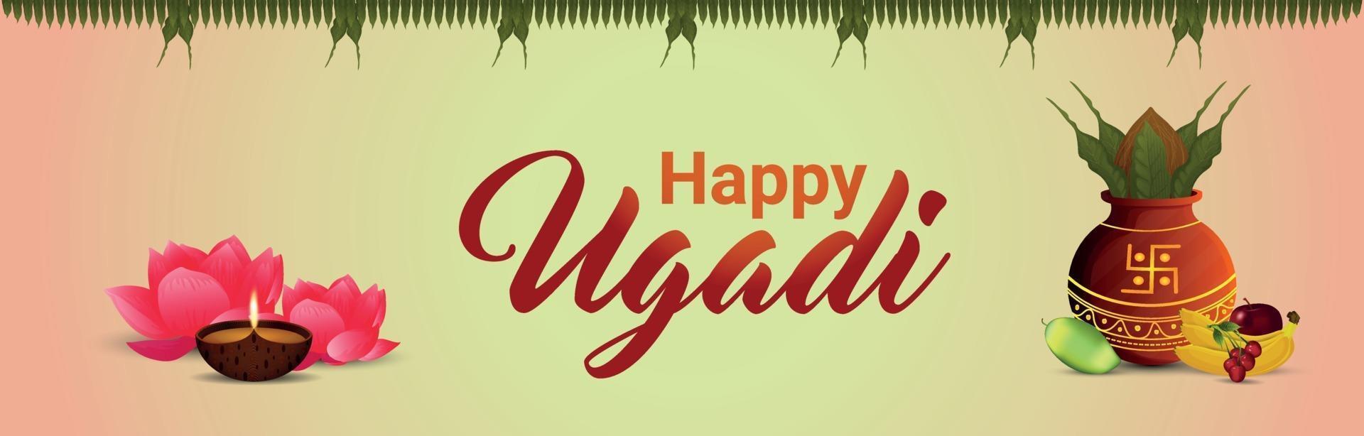 happy gudi padwa ou happy ugadi banner ou header vetor