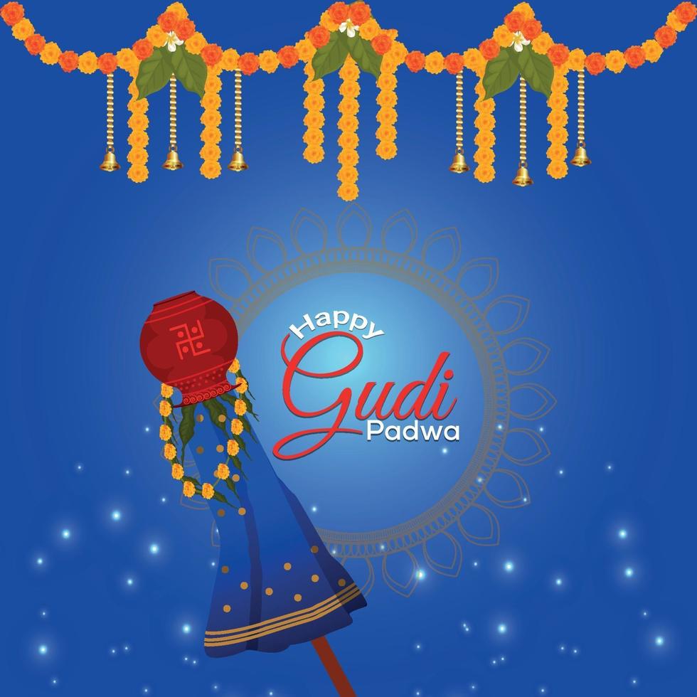 fundo de gudi padwa com pote de lama tradicional vetor