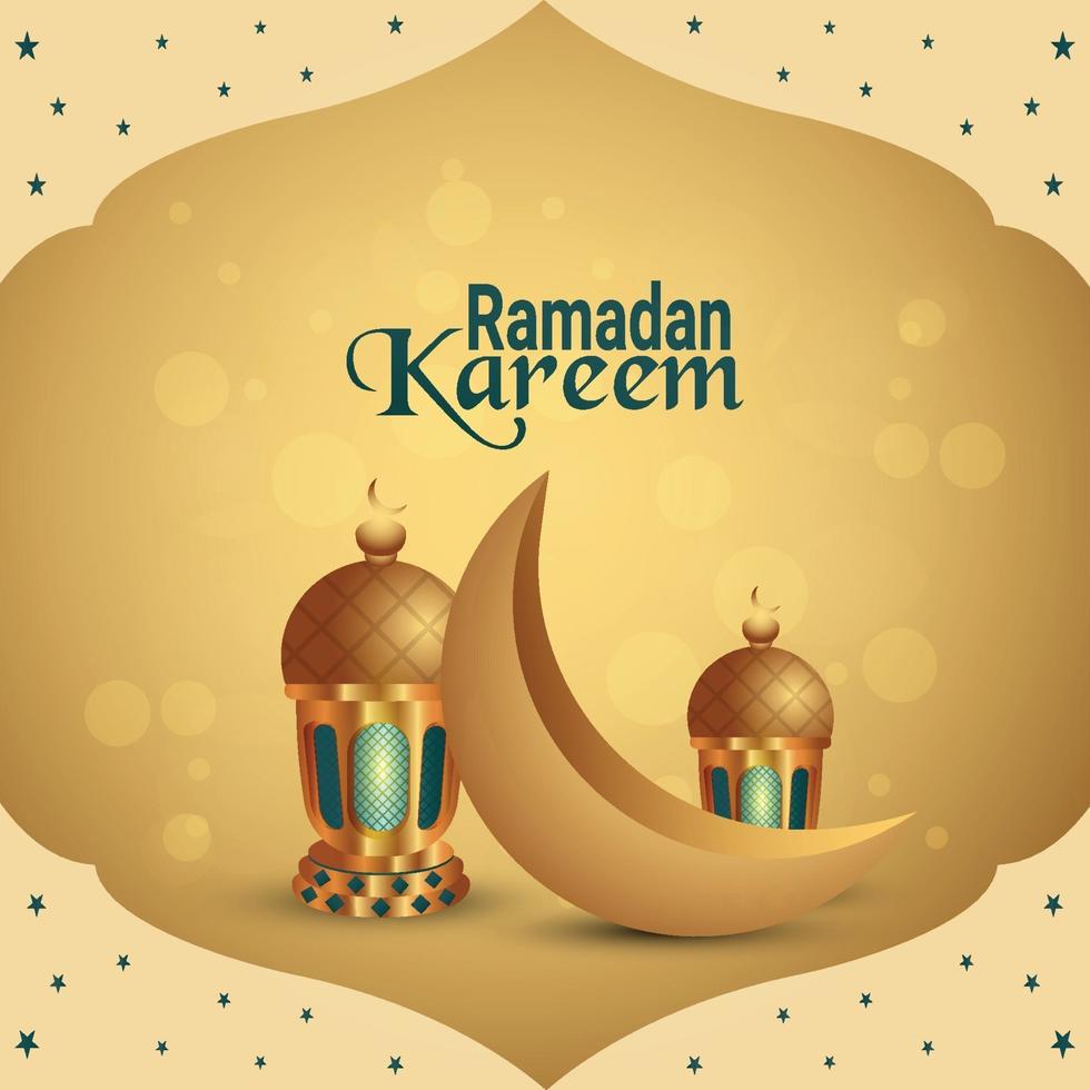 Festival islâmico islâmico ramadan kareem com lanterna dourada e lua vetor