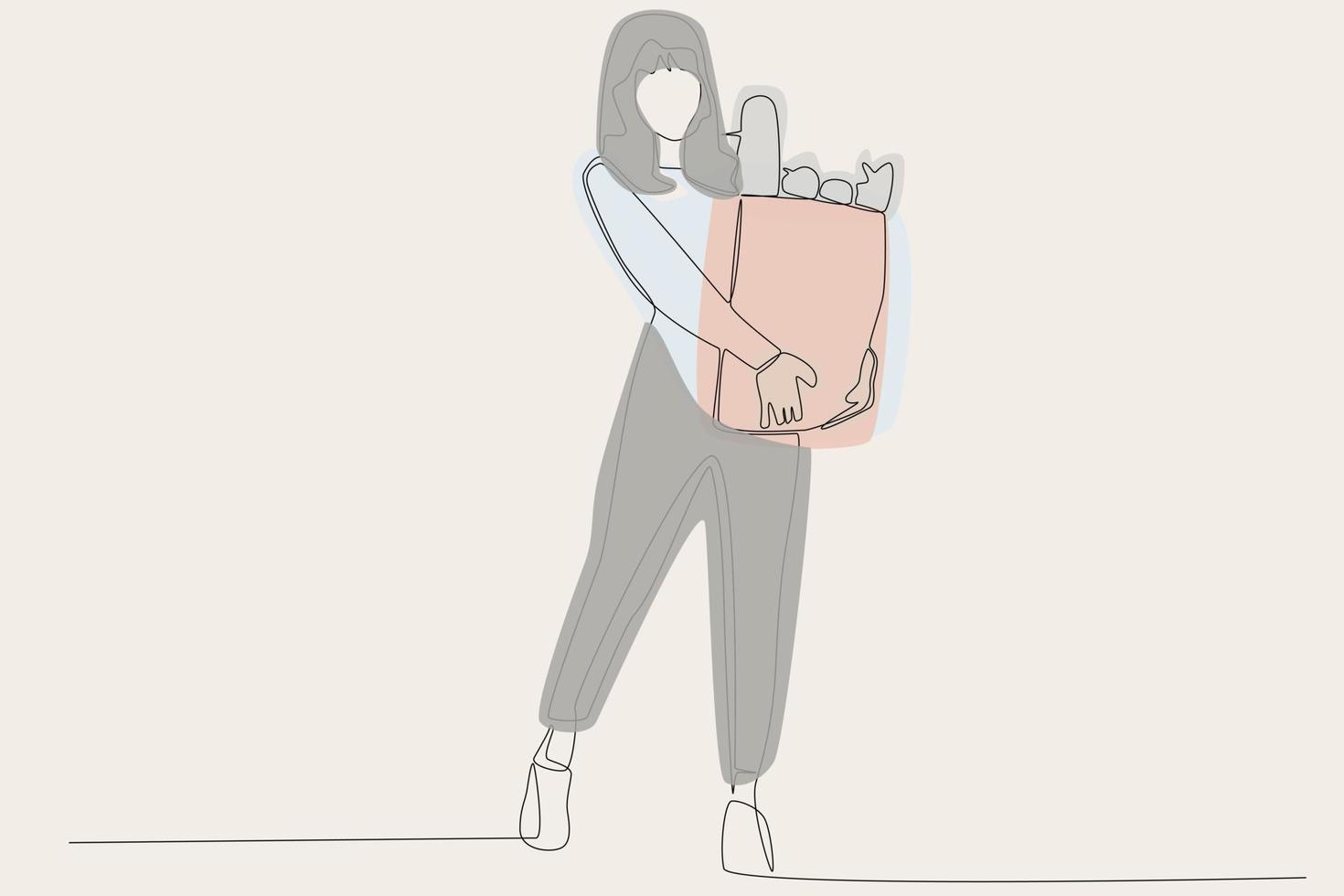 cor ilustração do uma mulher carregando compras bolsas vetor