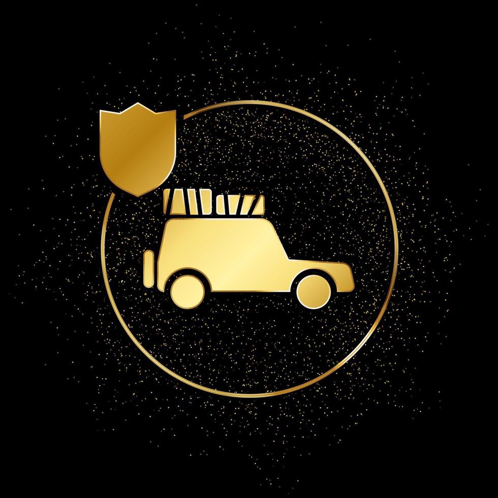 viagem, carro, seguro ouro ícone. vetor ilustração do dourado partícula fundo. ouro vetor ícone