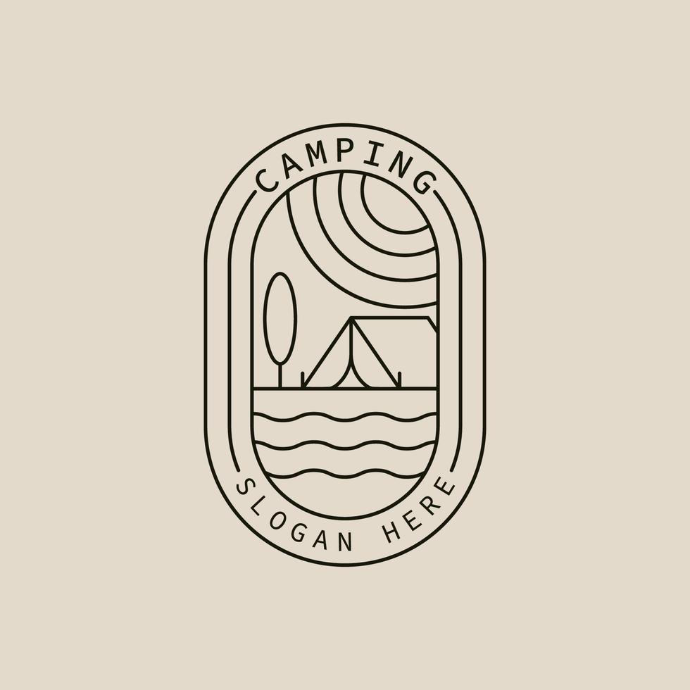 logotipo, ícone e símbolo de arte de linha de acampamento, com design de ilustração vetorial de emblema vetor