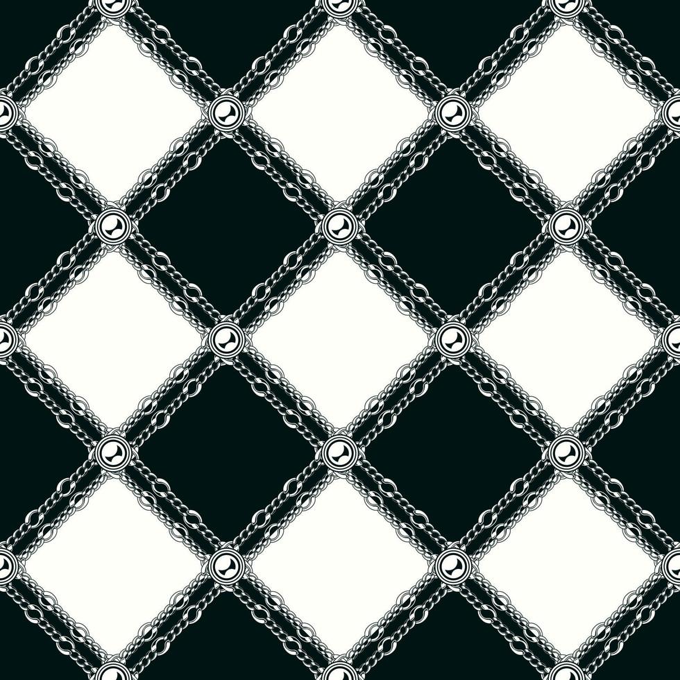 xadrez vintage Preto e branco padronizar com correntes, miçangas. vetor geométrico desatado fundo.