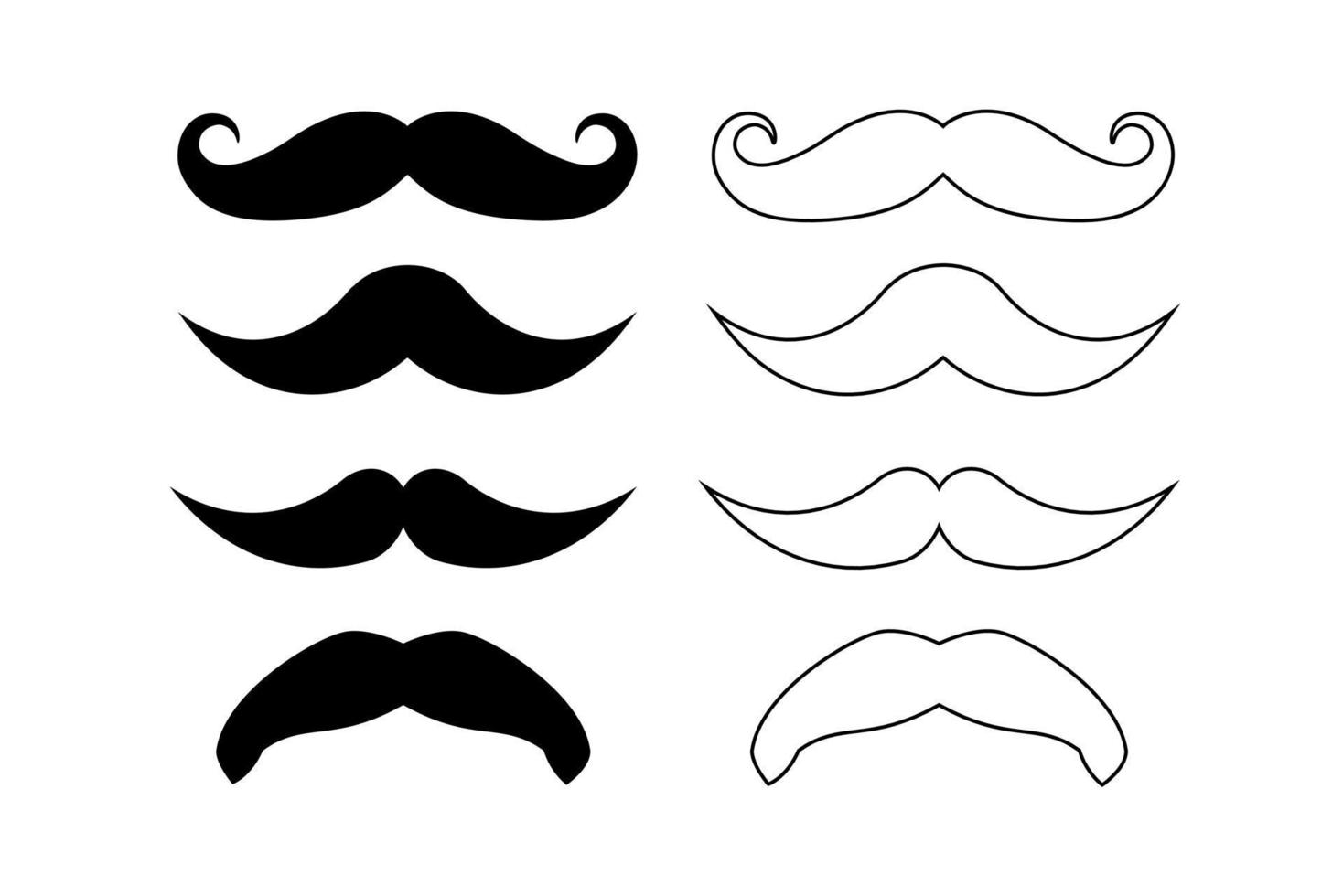 bigode coleção, bigode plano ícone conjunto vetor