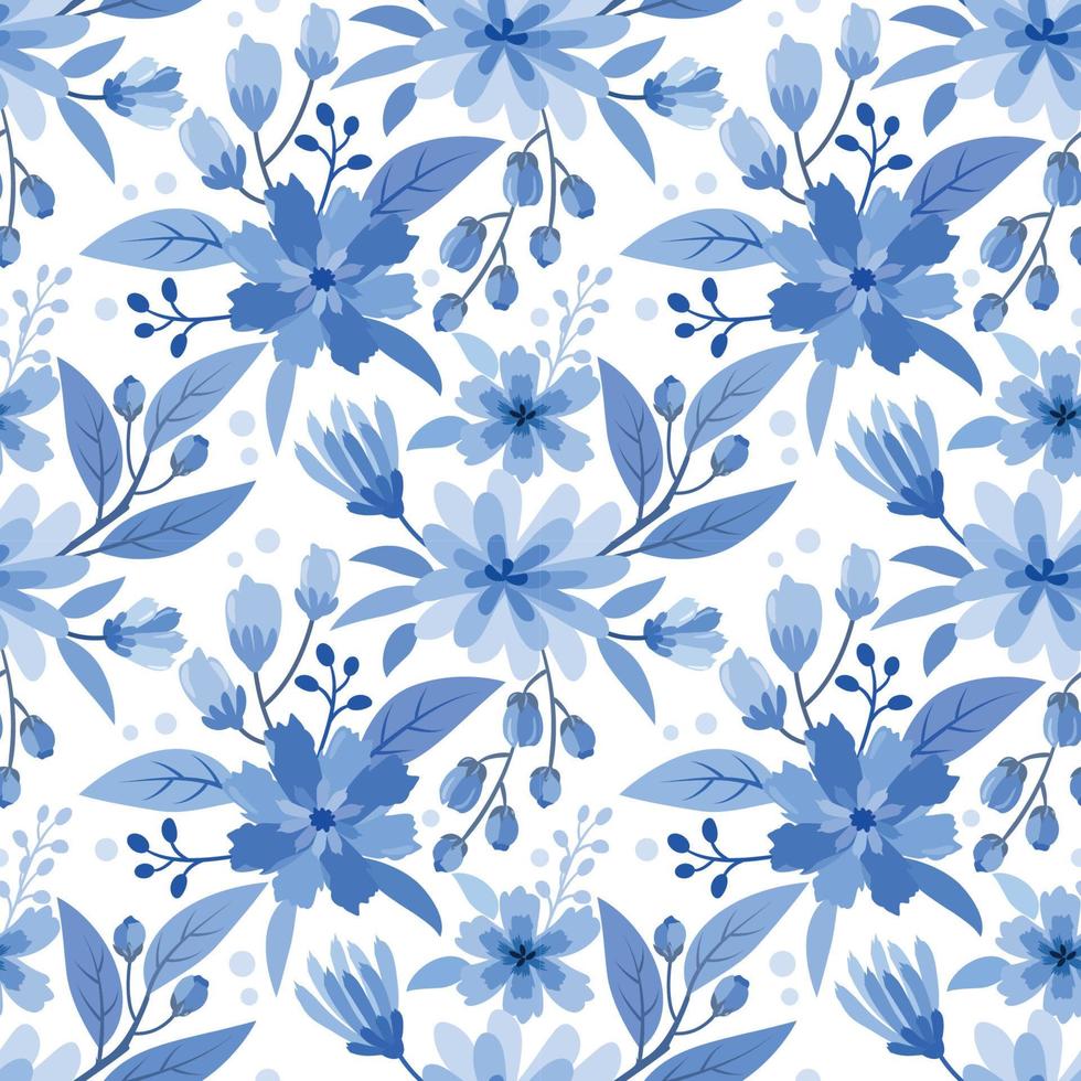 azul monocromático flor Projeto desatado padronizar. vetor