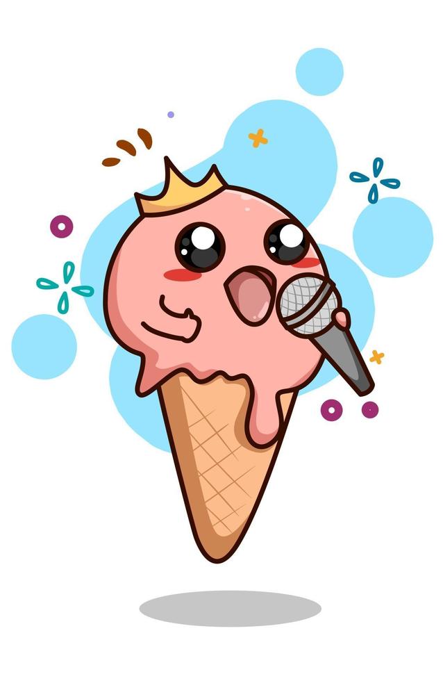 sorvete fofo e engraçado com ilustração de desenho de microfone vetor