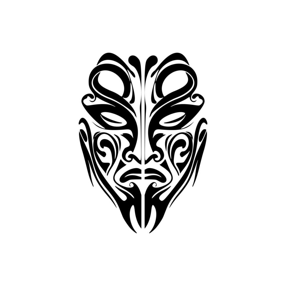 vetor tatuagem esboço do uma Preto e branco polinésio Deus mascarar.