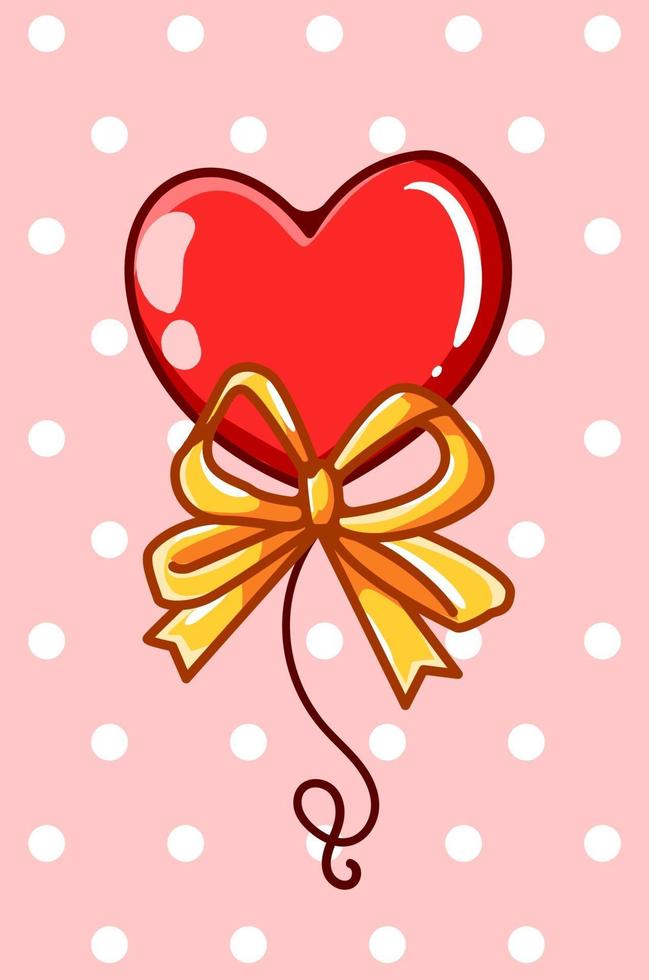 balão de coração com ilustração de desenho de fita dourada vetor