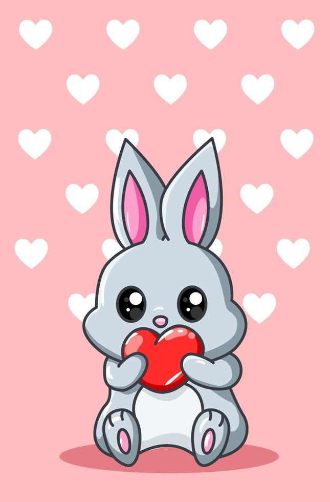 ilustração dos desenhos animados de coelhinho com coração kawaii vetor