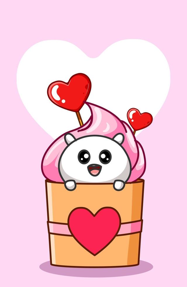 um hamster fofo na ilustração de cupcake candy cartoon vetor