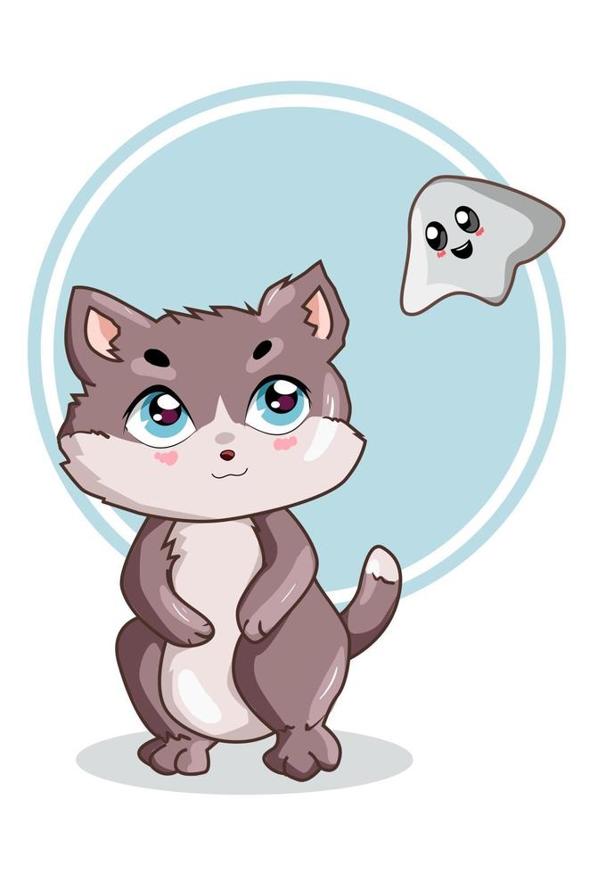 um gatinho fofo com ilustração em vetor pequeno fantasma