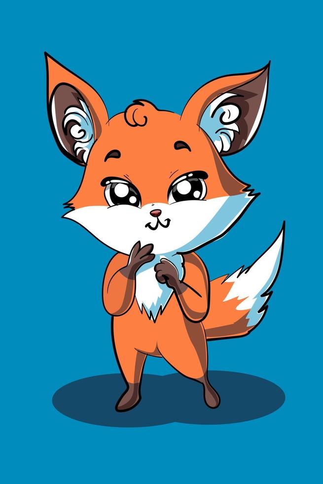 uma pequena raposa está de pé com uma ilustração de pose fofa vetor