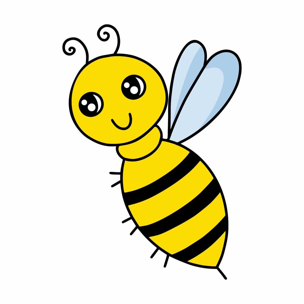 fofa abelha em branco fundo. ilustração para crianças. rabisco adesivo. vetor