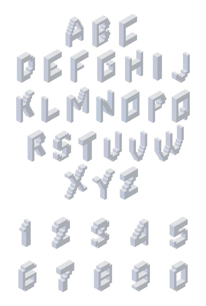 cinzento alfabeto dentro isometria com números. vetor clipart