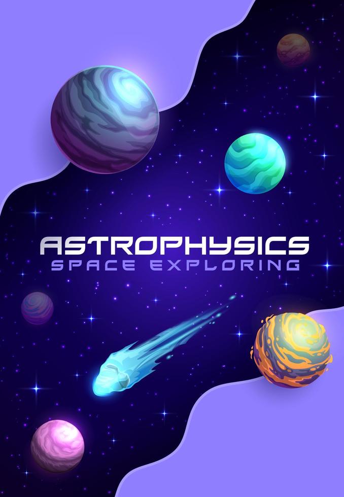 desenho animado astrofísica poster com espaço planetas vetor