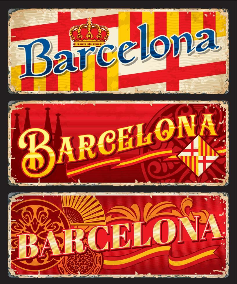 Barcelona viagem adesivos e pratos, Espanha sinais vetor