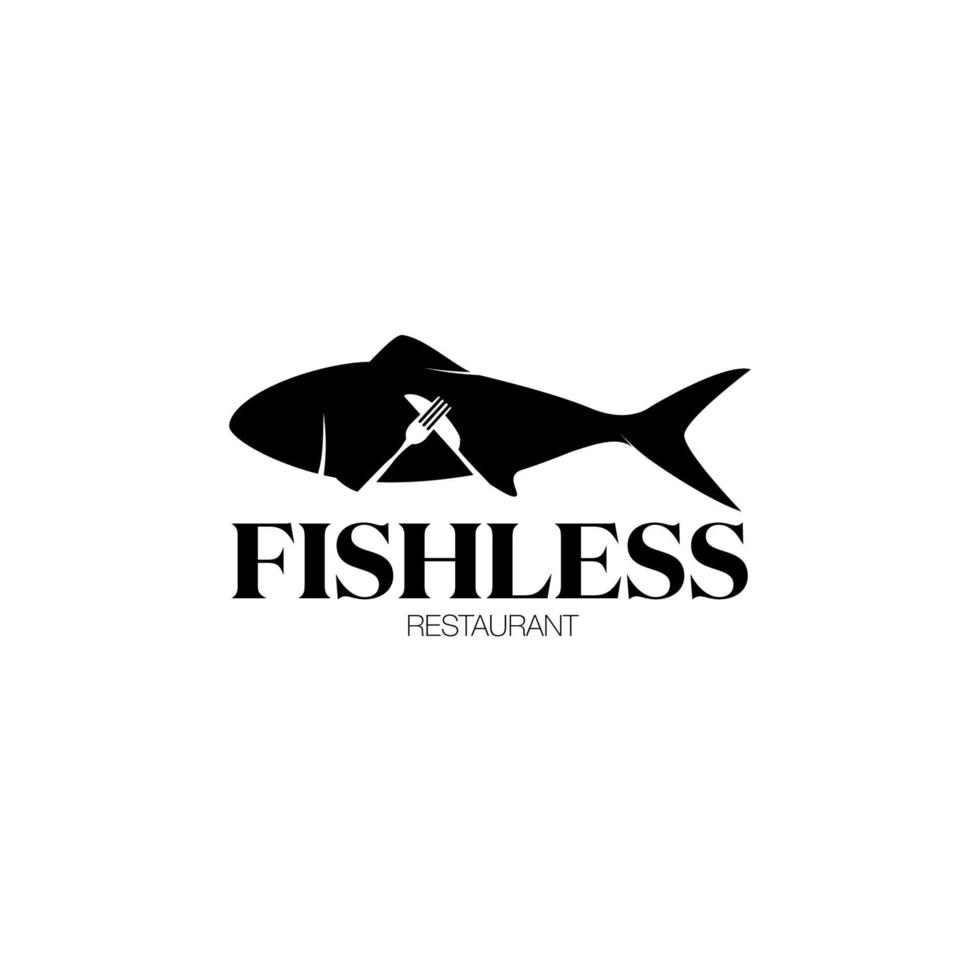 logotipo para peixe restaurante dentro a forma do peixe. Preto em branco. vetor