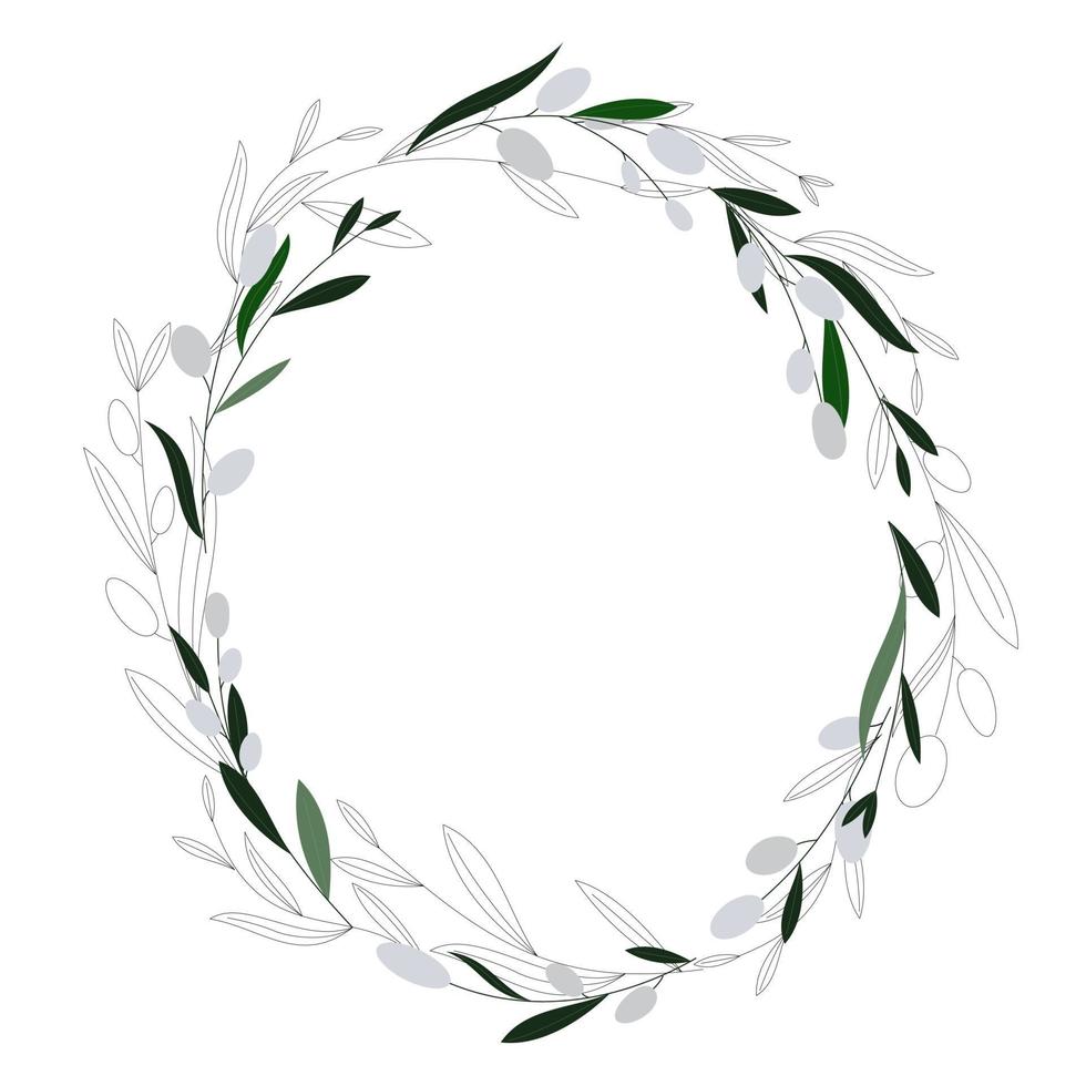 coroa oval de salgueiro. borda da folhagem. mão desenhada coroa de flores sobre fundo branco. moldura floral. ilustração vetorial de Páscoa em estilo minimalista. vetor