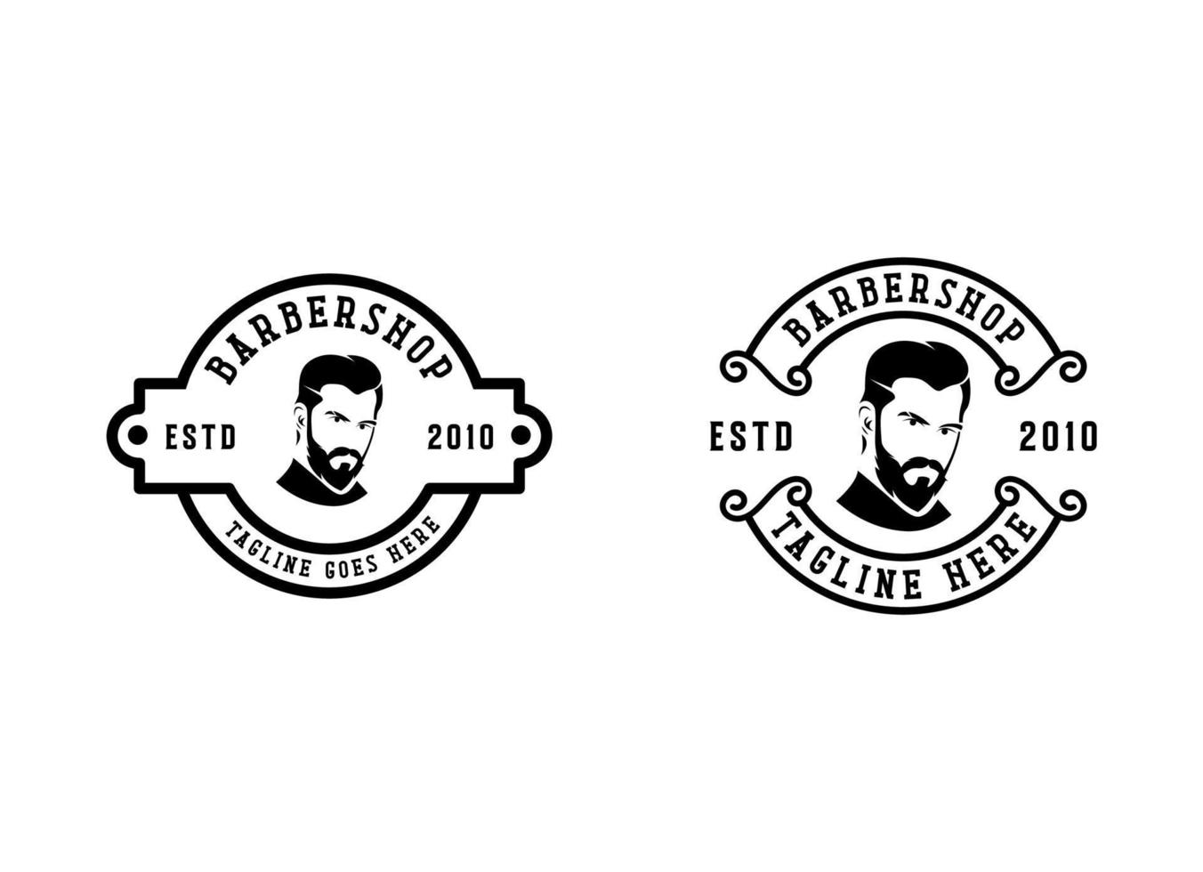 vintage barbearia logotipo modelo, retro estilo, com barbudo homem e barbearia vetor