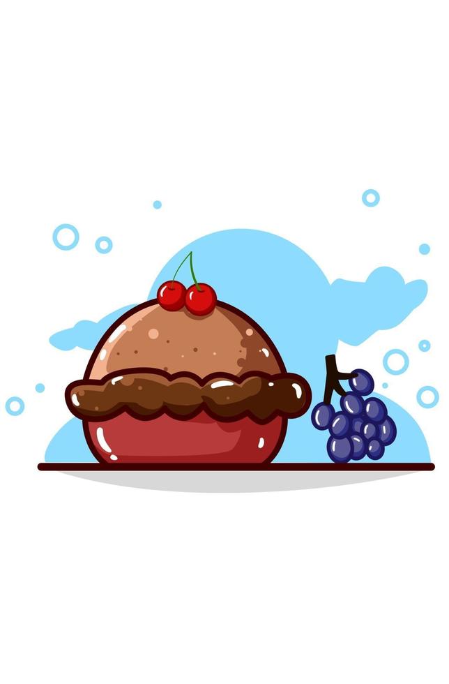 ilustração de uma torta e uvas, desenho à mão vetor