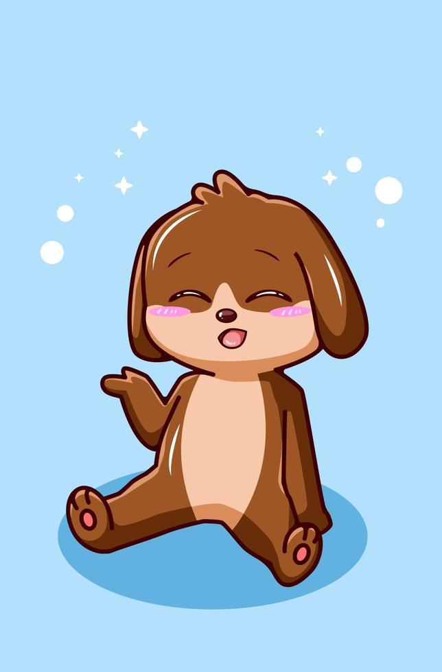 kawaii e feliz sentado cachorro sorrindo, ilustração dos desenhos animados vetor