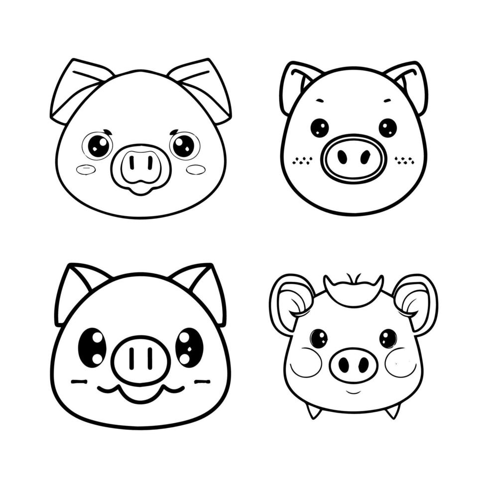 fofa animê porco cabeça coleção conjunto mão desenhado ilustração vetor