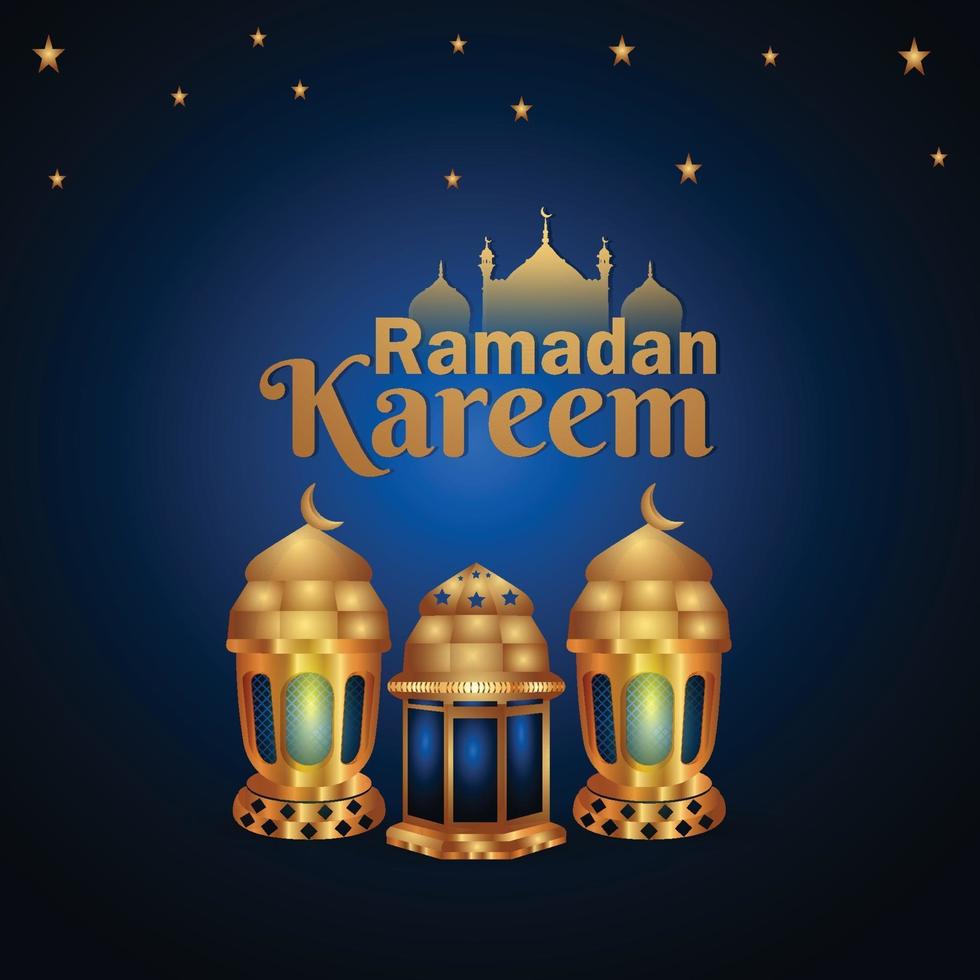 projeto ramadan kareem. ilustração do ramadã com lua dourada e lanterna vetor