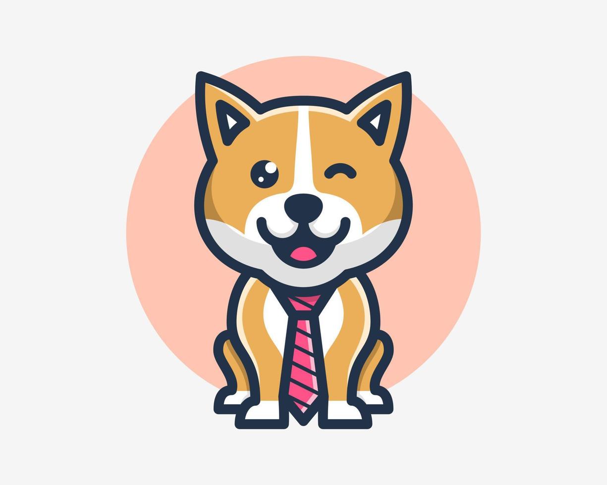 fofa Shiba inu cachorro cachorro canino vestem gravata terno brincalhão engraçado desenho animado mascote vetor ilustração