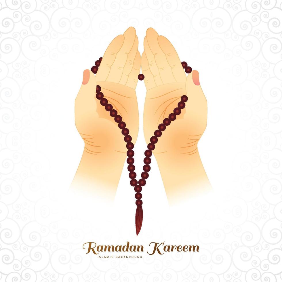 muçulmano mulher mãos Rezar segurando rosário Ramadã kareem cartão Projeto vetor