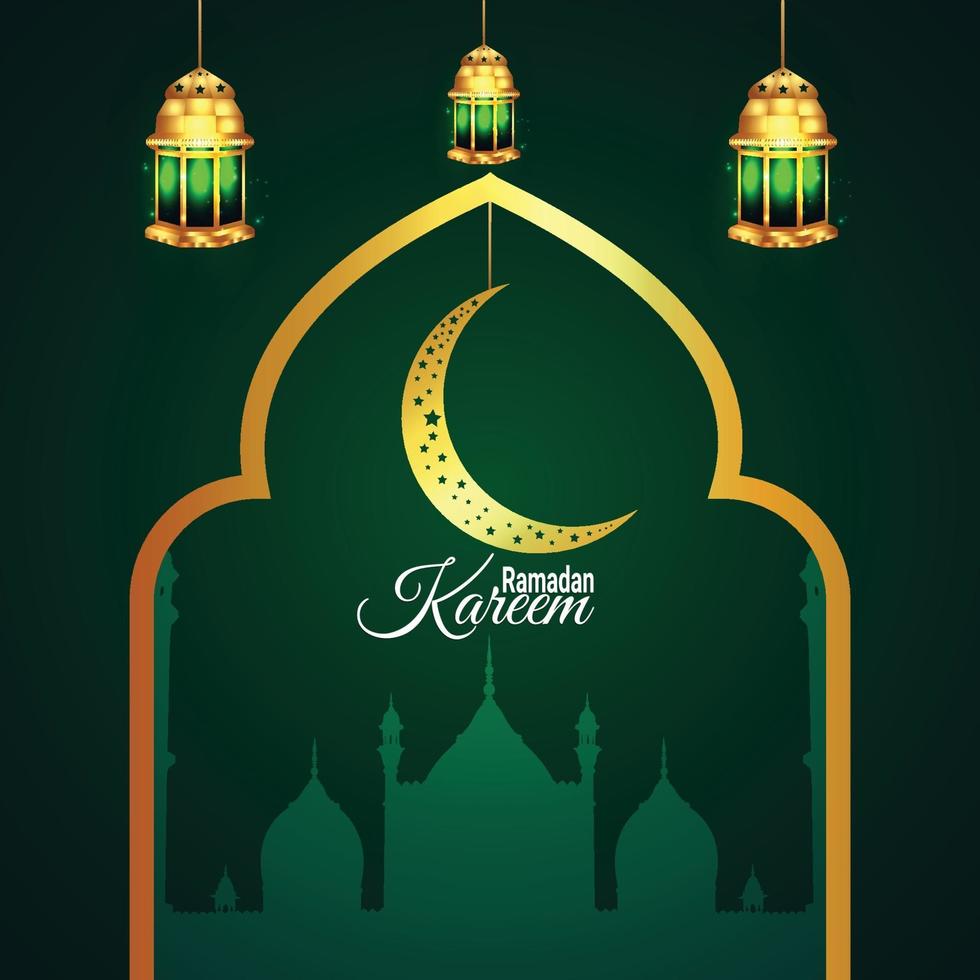 design plano de ramadan kareem com lâmpada árabe eid sobre fundo verde vetor