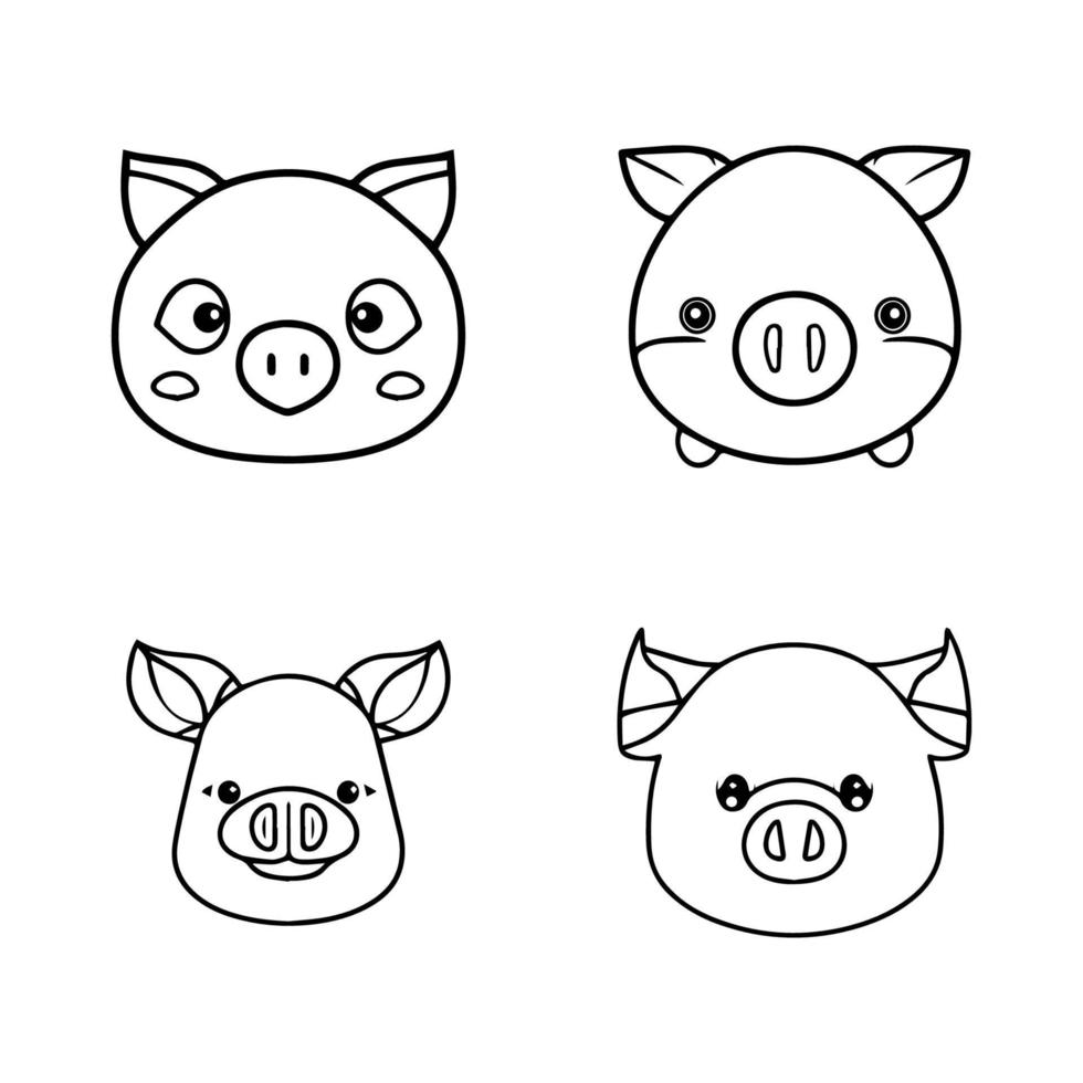 adorável animê porco cabeças, mão desenhado dentro encantador kawaii estilo. isto fofa coleção conjunto é certo para trazer uma sorrir para seu face vetor