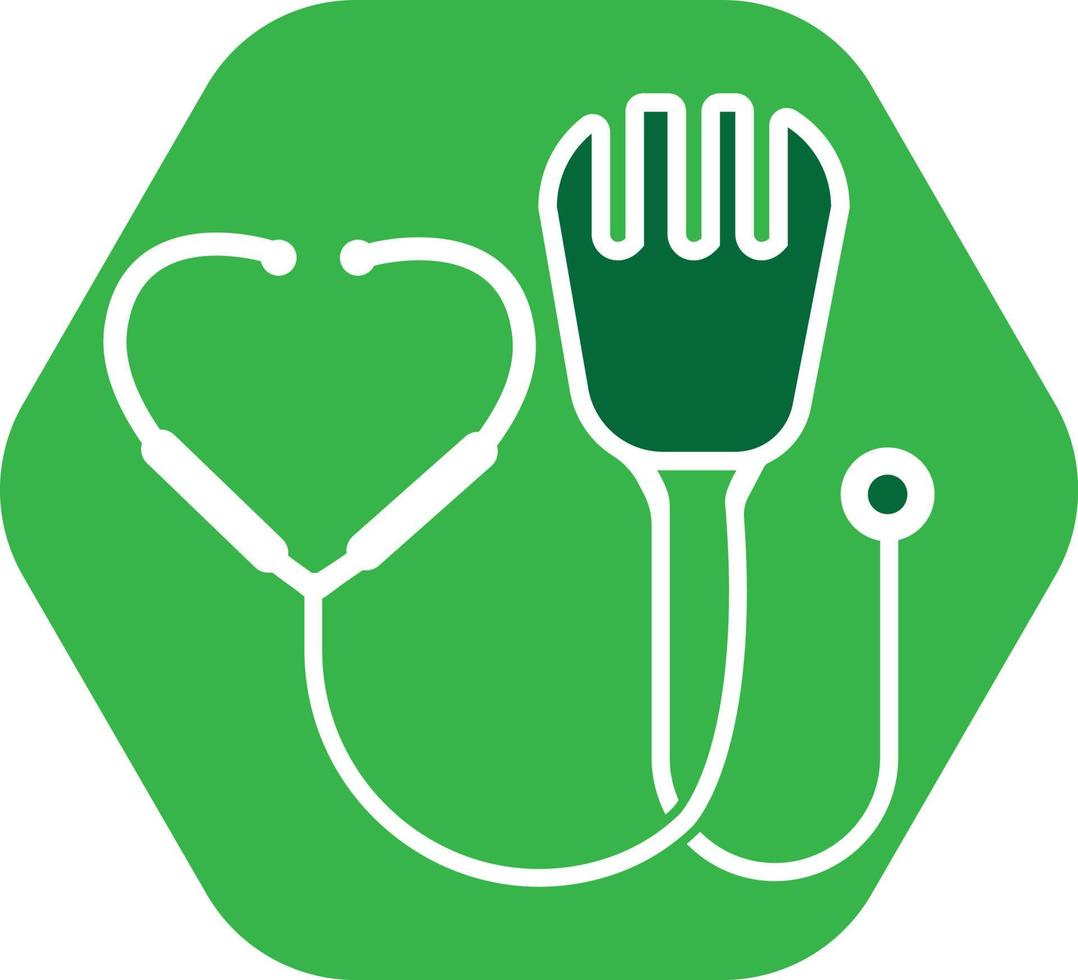 médico Comida vetor logotipo modelo. isto Projeto usar garfo símbolo. adequado para saúde.