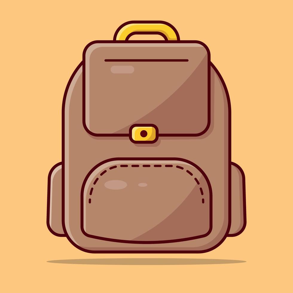 uma Castanho mochila com uma amarelo fundo, escola saco ícone vetor, saco vetor, desenho animado escola saco vetor
