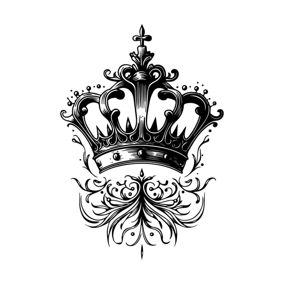 uma lindo coroa dentro Preto e branco linha arte, mão desenhado ilustração, em forma para uma rei ou rainha vetor