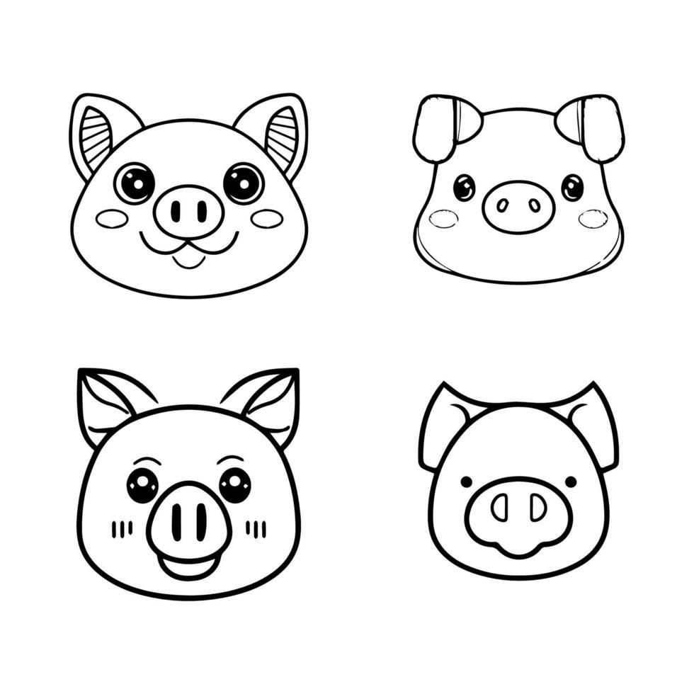 adorável animê porco cabeças, mão desenhado dentro encantador kawaii estilo. isto fofa coleção conjunto é certo para trazer uma sorrir para seu face vetor