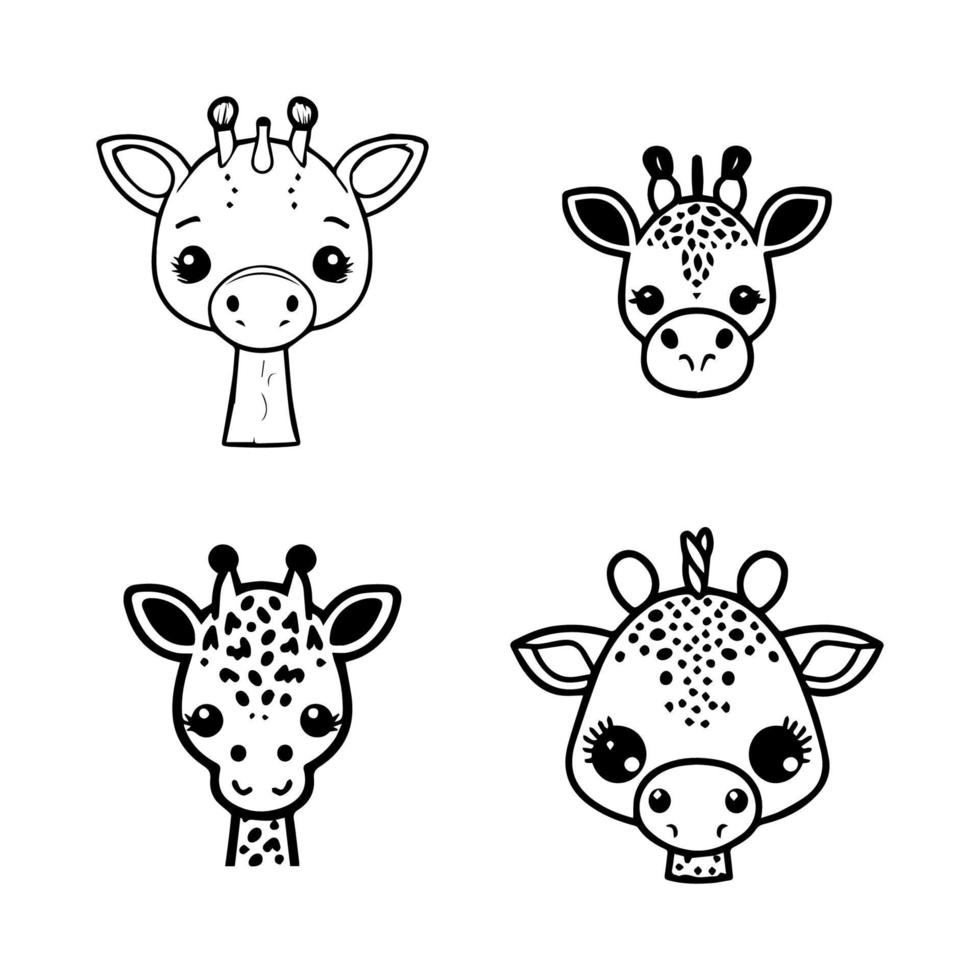 uma encantador conjunto do mão desenhado linha arte ilustrações apresentando fofa animê girafa cabeças, perfeito para adicionando uma toque do caprichoso para qualquer projeto vetor