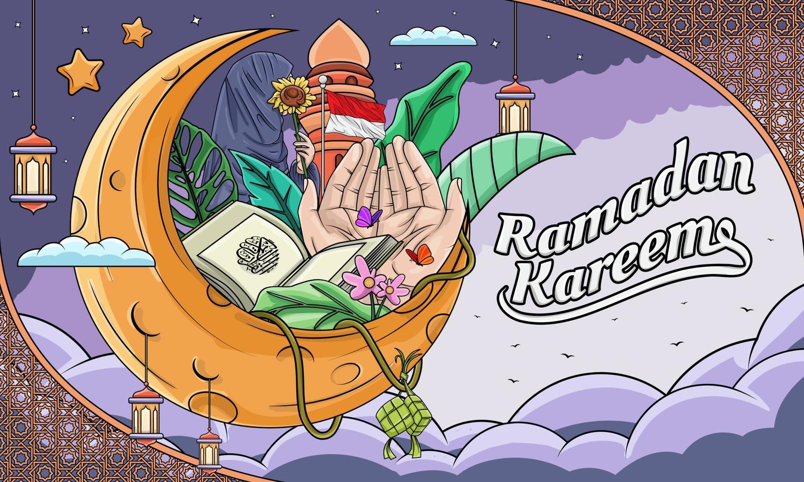 mão desenhado ilustração do Ramadã kareem cumprimento fundo vetor