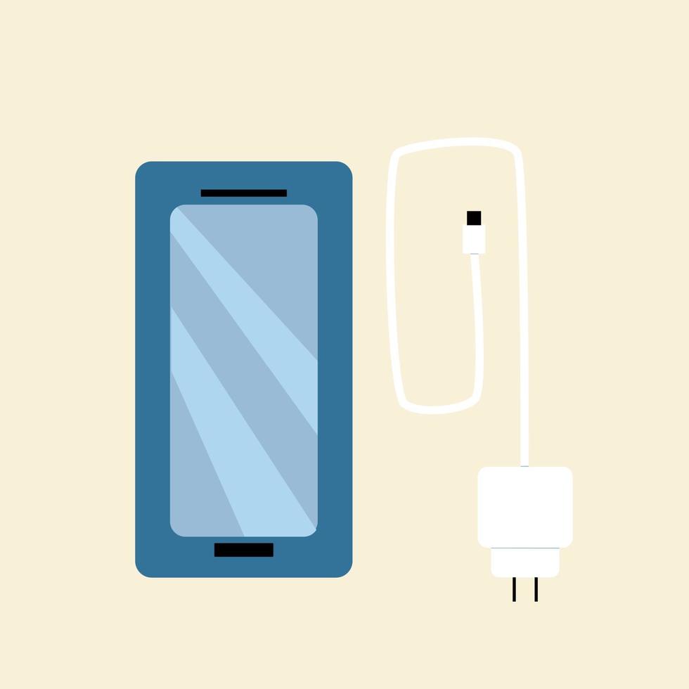 telefone celular e carregador, smartphone, ícones do vetor em estilo simples.