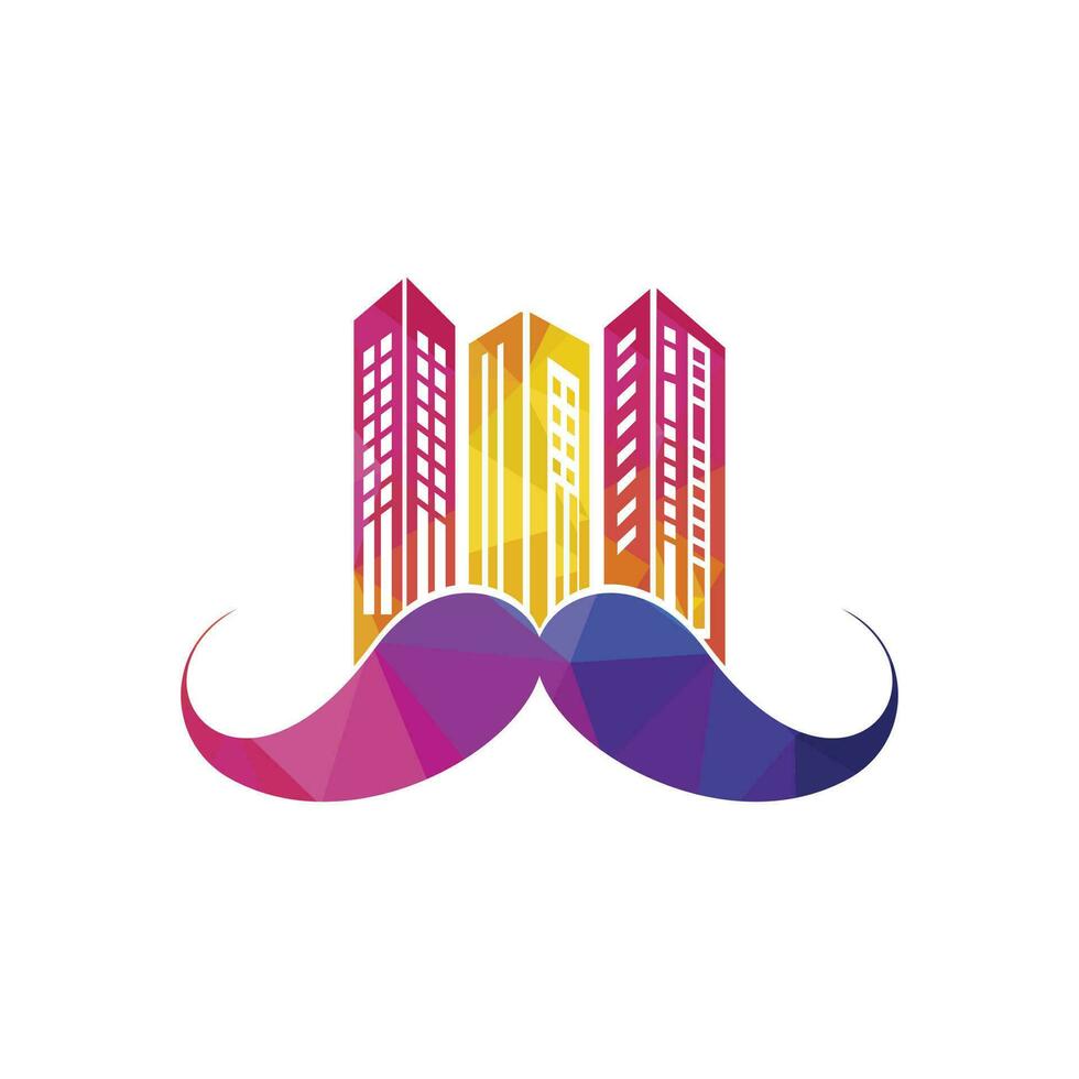 design de logotipo de vetor de edifícios de bigode. conceito de design de logotipo de arranha-céu forte.