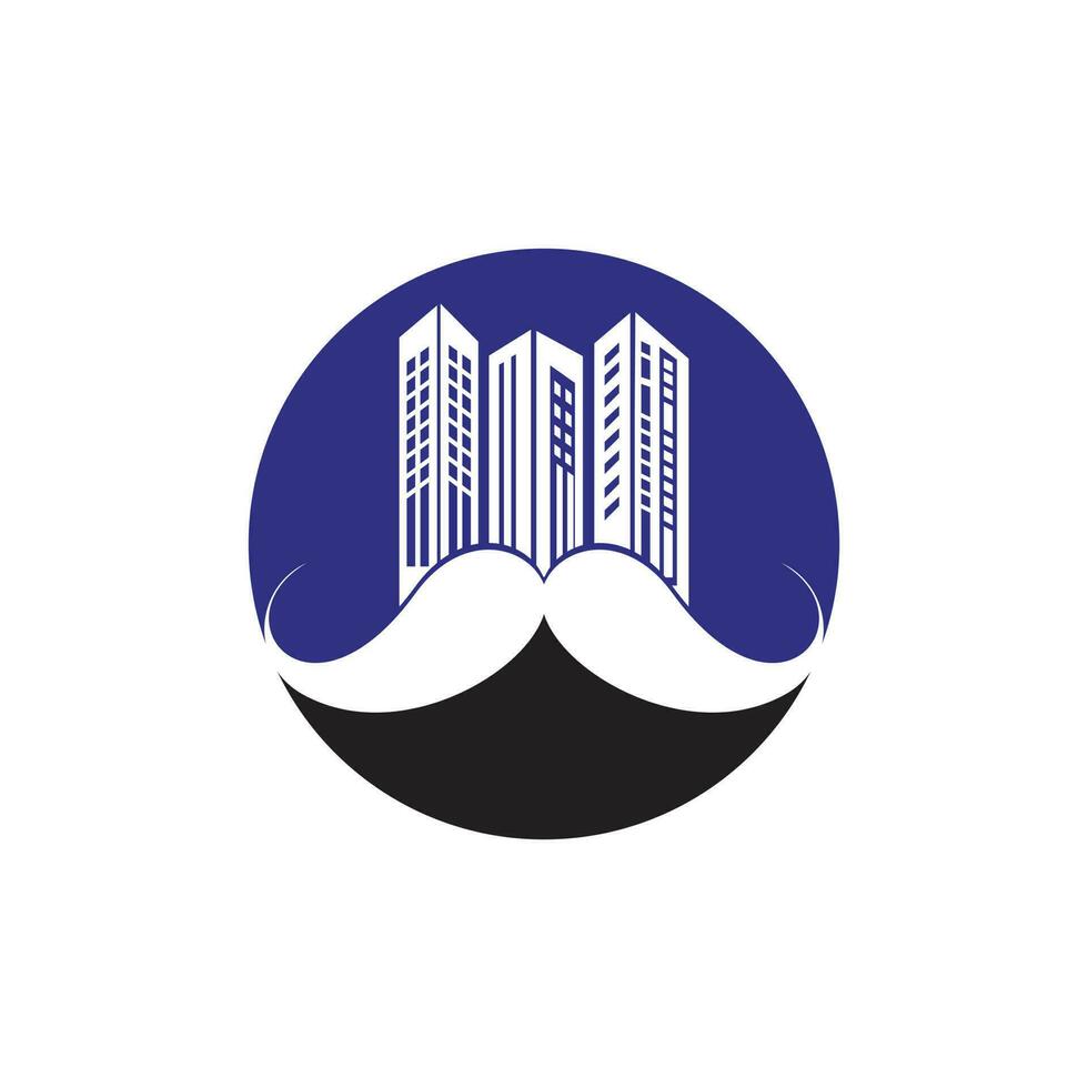 design de logotipo de vetor de edifícios de bigode. conceito de design de logotipo de arranha-céu forte.