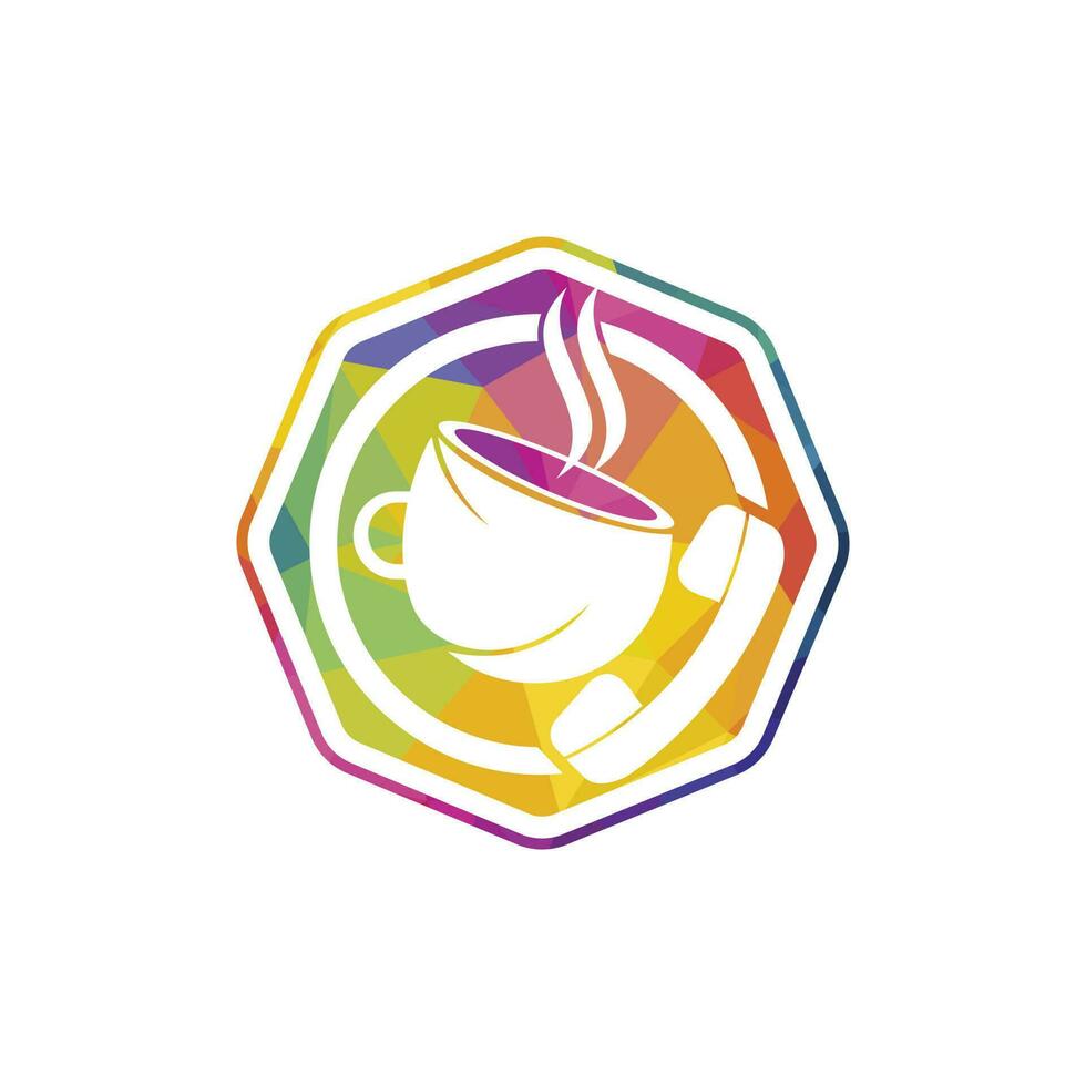 design de logotipo de vetor de chamada de café. ícone de fone e copo.