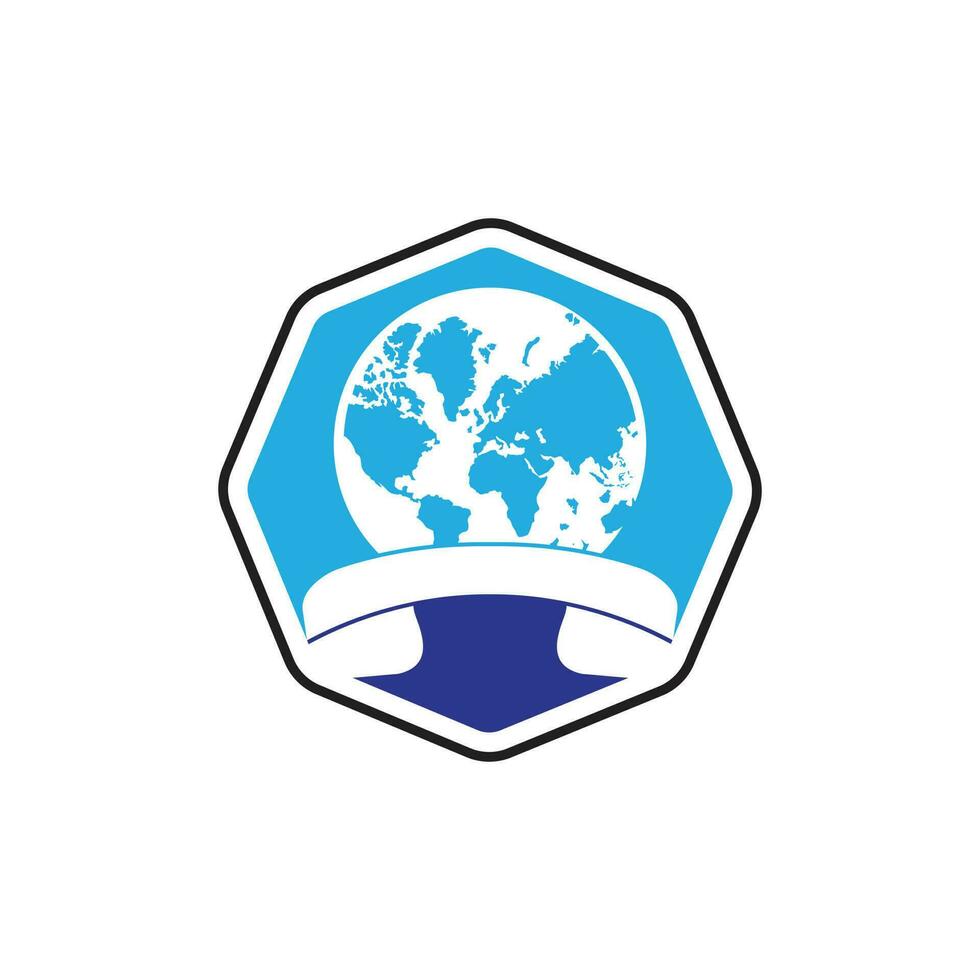 globo com ícone de logotipo de vetor de monofone. design de modelo de logotipo de símbolo de chamada internacional de ícone de chamada e globo.
