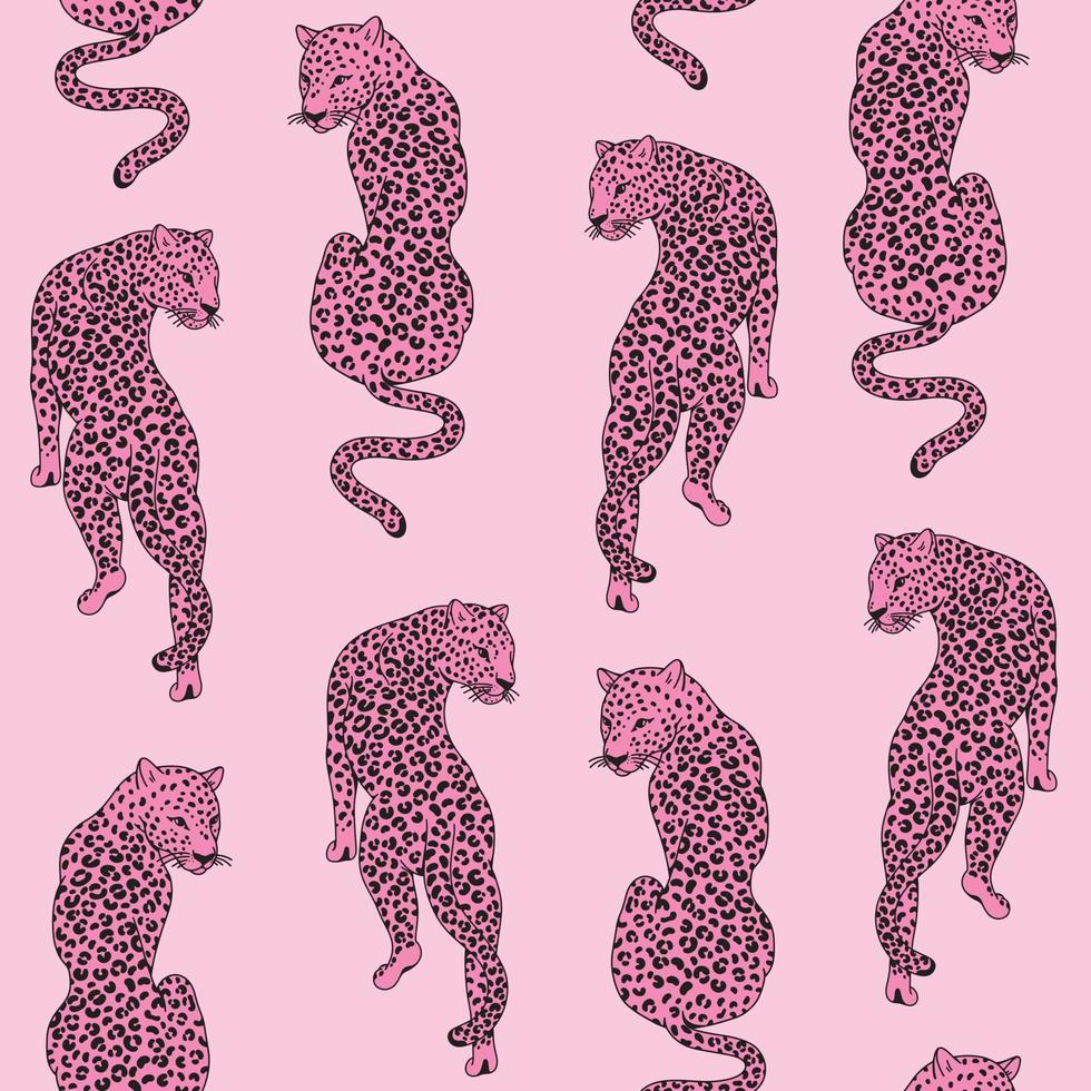 vetor desatado padronizar com Rosa leopardos. na moda fundo com mão desenhado selvagem gatos